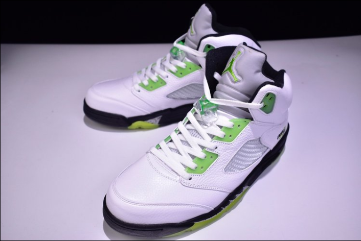 New Air Jordan 5 Retro Quai 54 White Black-Metallic Silver-Radiant Green Shoes